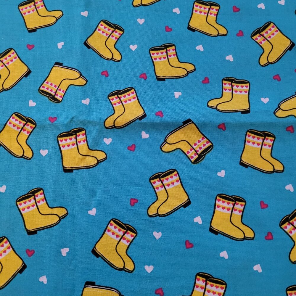 Yellow Rainboots on Blue Background  27" x 37" Fabric Scrap Remnant